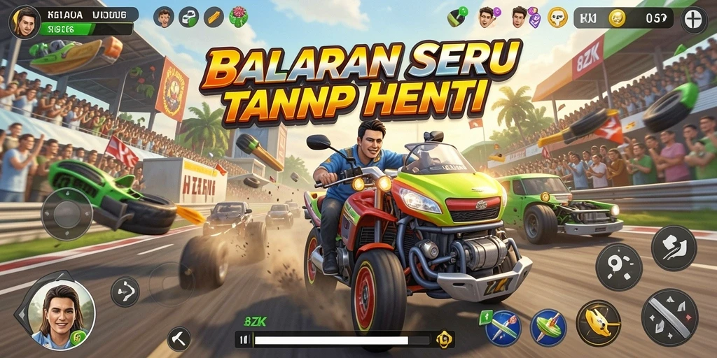 Tampilan gameplay 8ZK yang menegangkan di lintasan balapan.
