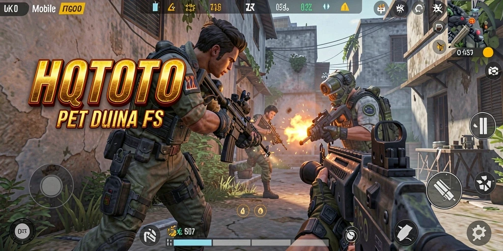Screenshot gameplay HQTOTO menunjukkan aksi tembak menembak yang mendebarkan.