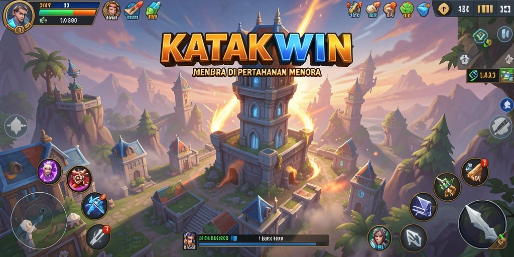 Tampilan seru gameplay KATAKWIN di dunia Tower Defense.