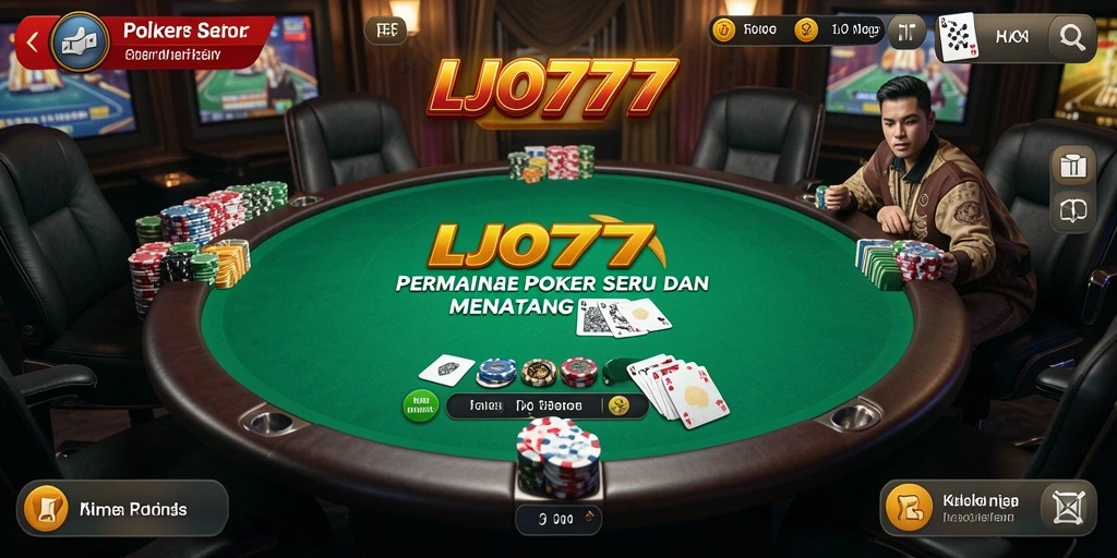 Screenshot gameplay LJO777 menampilkan pertandingan Poker yang intens.