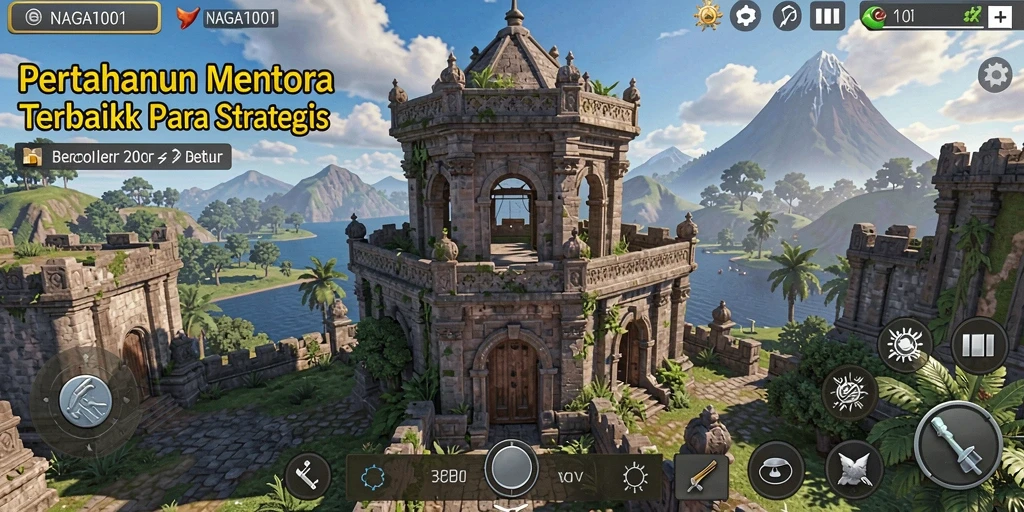 Screenshot gameplay NAGA1001 menampilkan strategi menara yang intens dan grafis menarik.