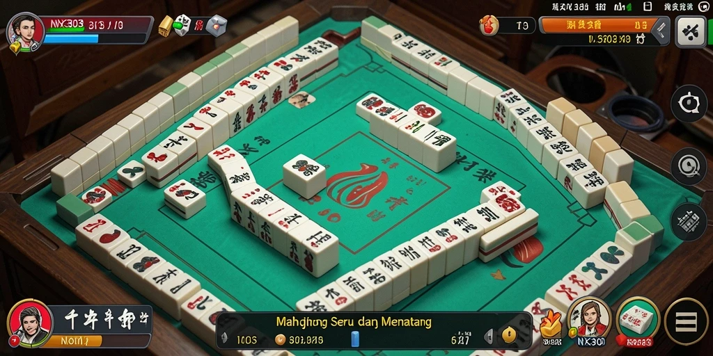 Gameplay seru NX303 dengan ubin Mahjong yang berwarna-warni.