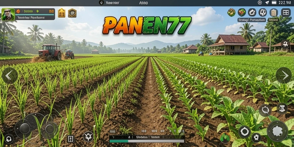 Tampilan gameplay <strong>PANEN77</strong> yang menarik dengan pertanian yang hidup.
