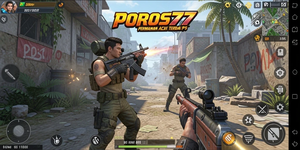 Gameplay POROS77 dengan aksi tembak-menembak yang seru dan mendebarkan.