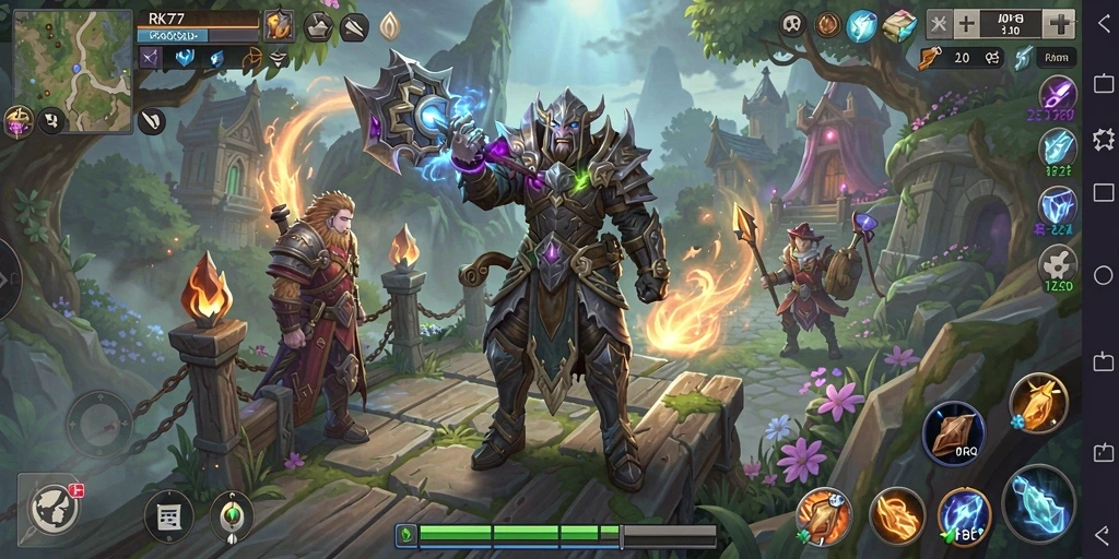 Screenshot gameplay RK77 menampilkan aksi pertarungan yang mendebarkan dan karakter yang unik.