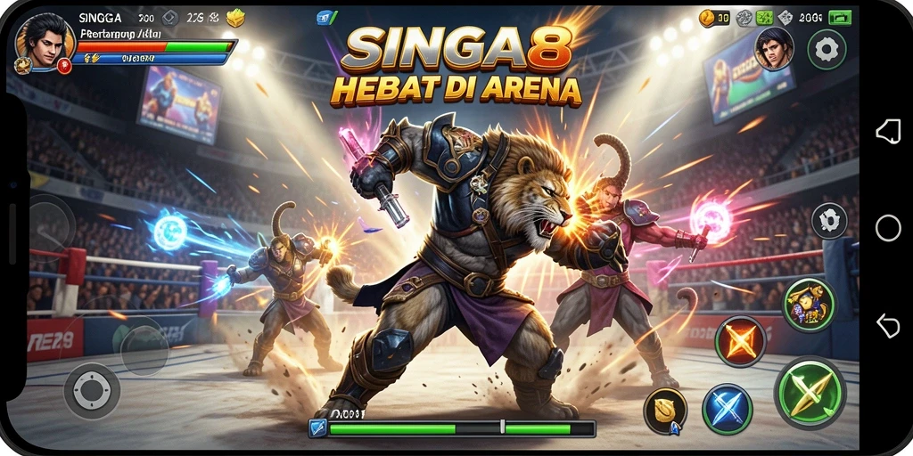 Tampilan gameplay pertarungan seru di SINGA8.